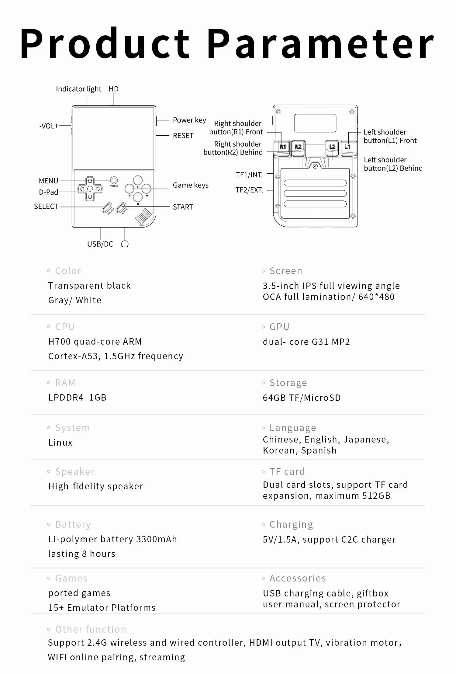 "RG35XX Plus: Retro Portable Handheld Game Console with HDMI Output and 3.5'' IPS Screen"